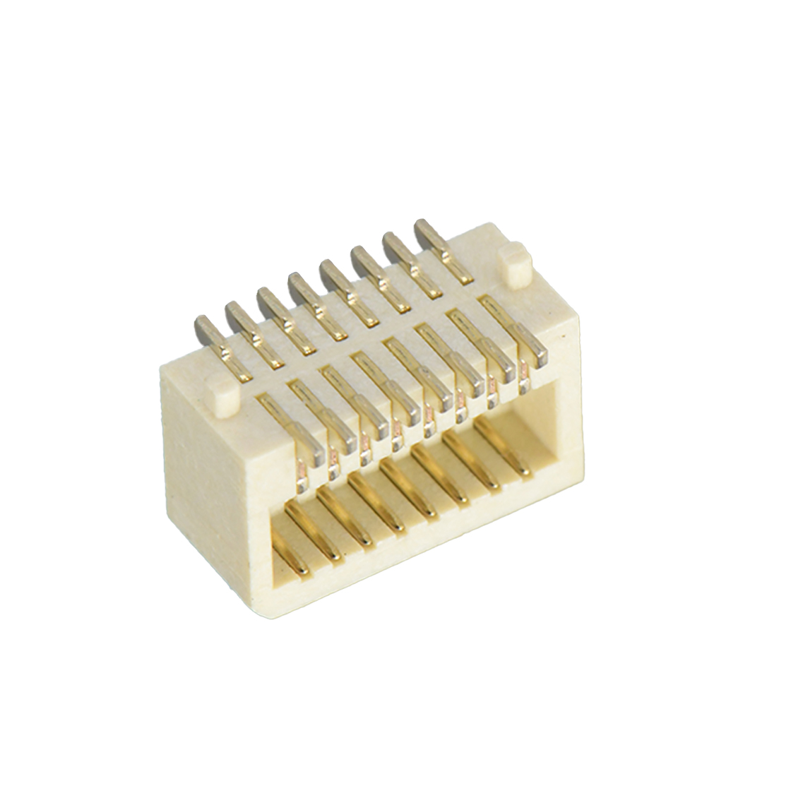 Board to Board 0.80mm H5.1mm单槽双排侧插带柱 SMT型母座 16pin 米黄色 镀全金G/F